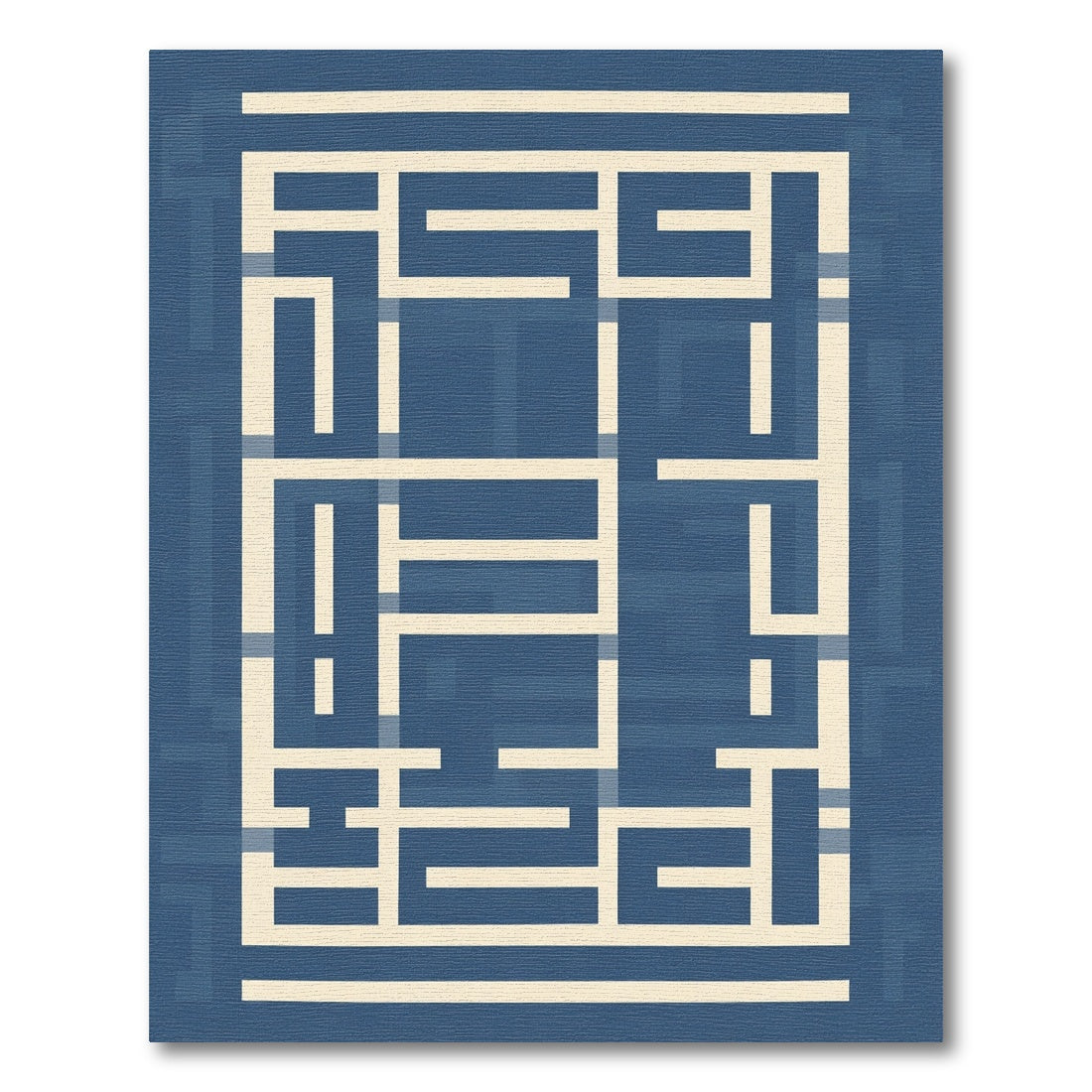 Dark Blue Cream Geometric Labyrinth Rectangles Rug