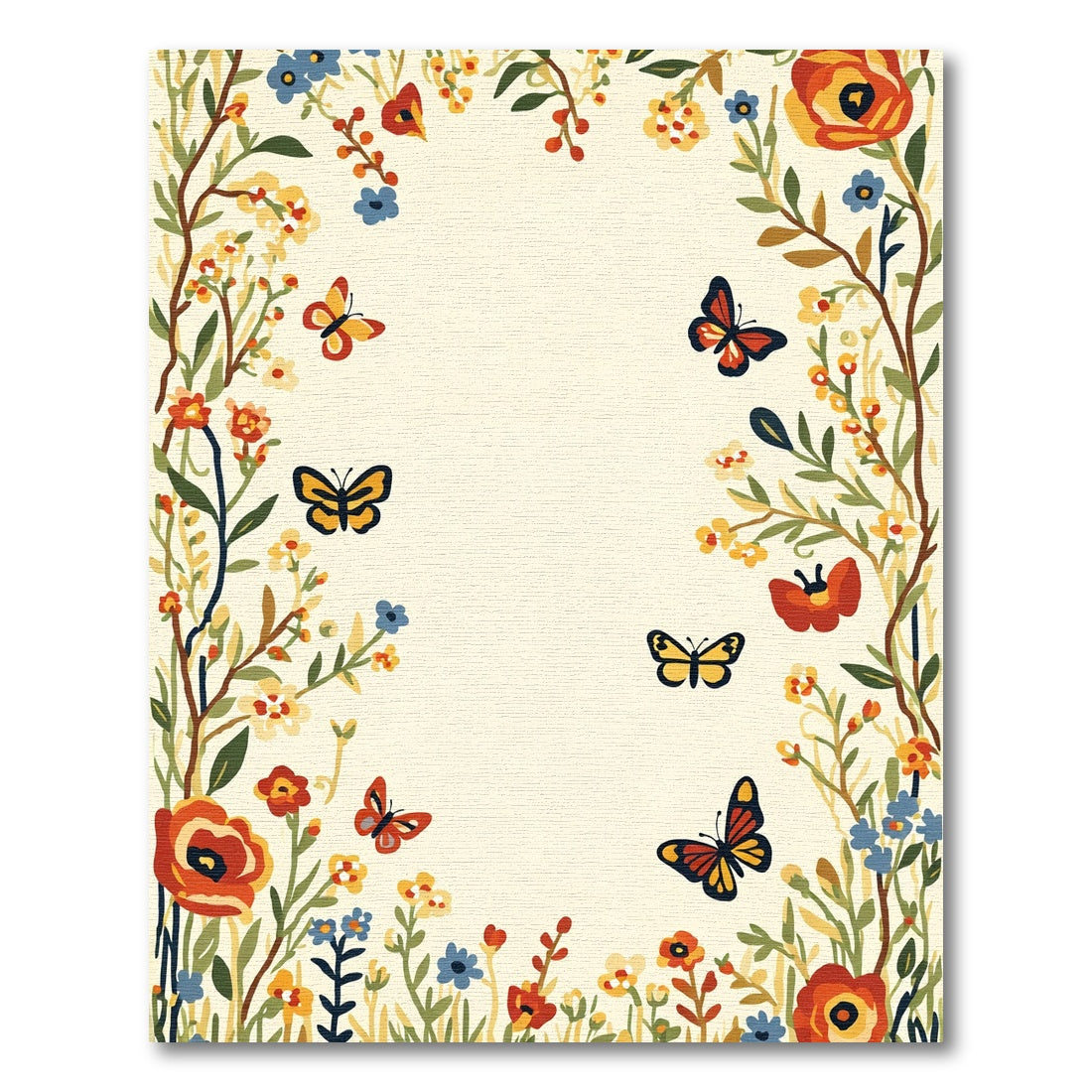 Vibrant Butterfly Meadow Floral Border Rug