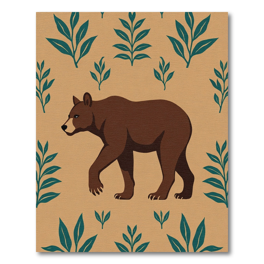 Brown Bear With Teal Foliage Rug