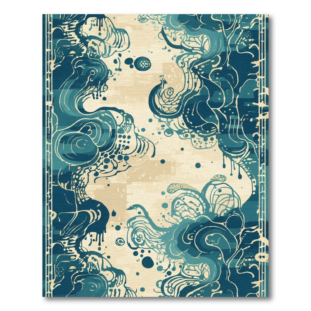 Deep Teal Abstract Organic Swirls Rug