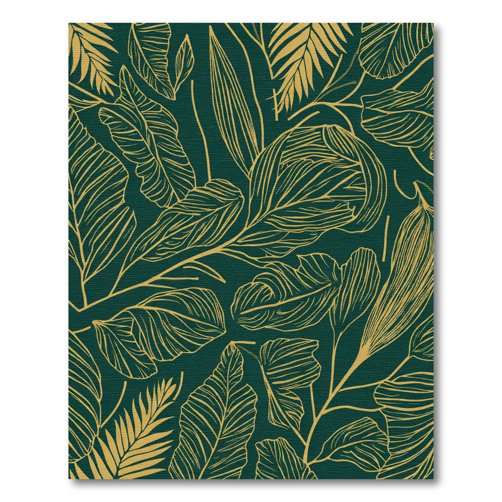 Deep Green Golden Leaf Botanical Rug