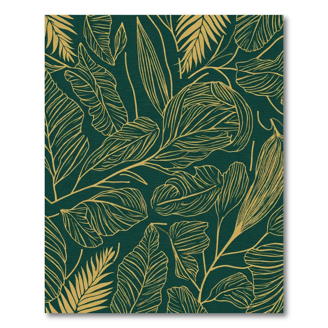 Deep Green Golden Leaf Botanical Rug