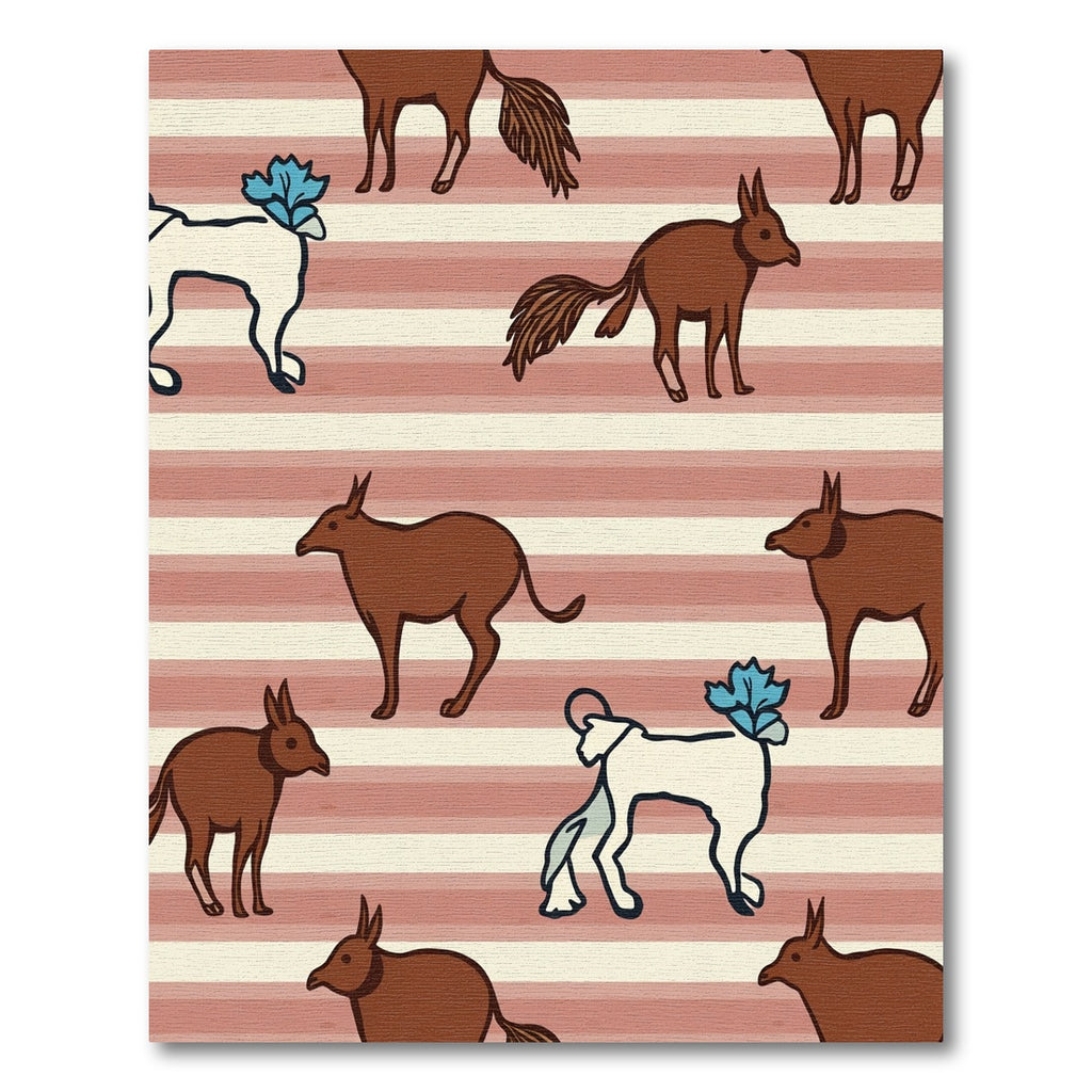 Brown White Animals Blue Floral Stripes Rug