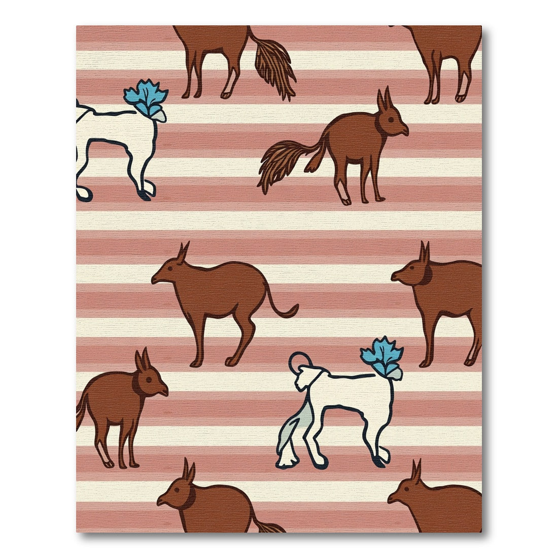 Brown White Animals Blue Floral Stripes Rug