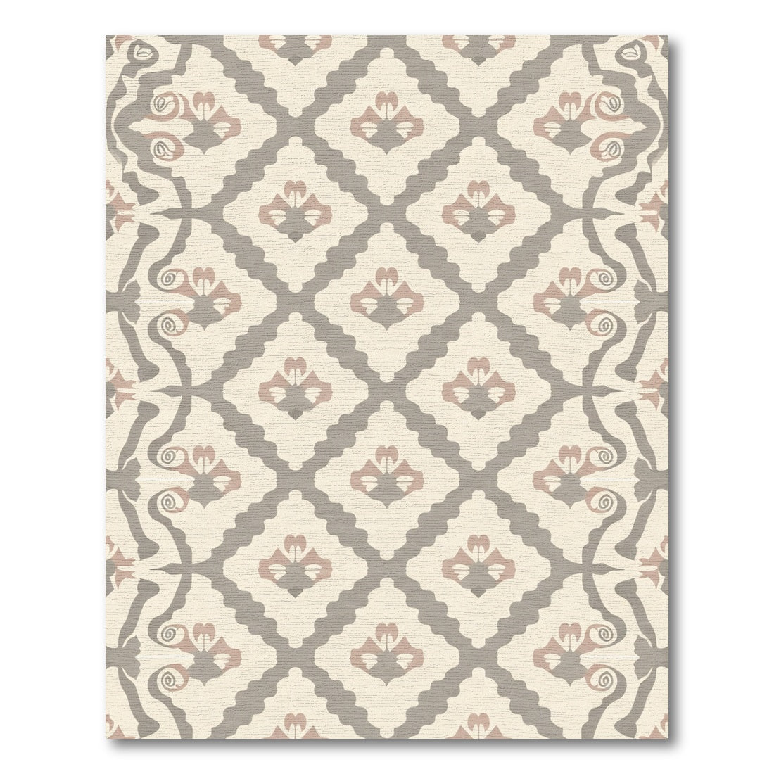 Elegant Cream Taupe Floral Lattice Rug