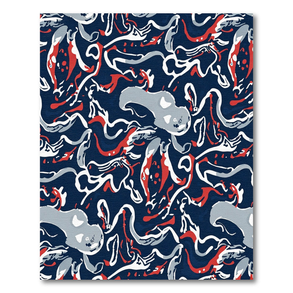 Navy Red White Abstract Swirl Rug