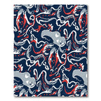 Navy Red White Abstract Swirl Rug