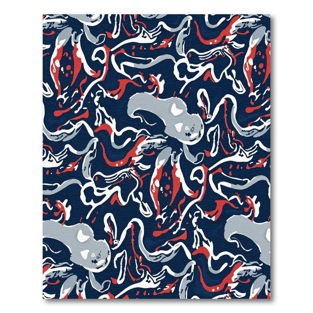 Navy Red White Abstract Swirl Rug