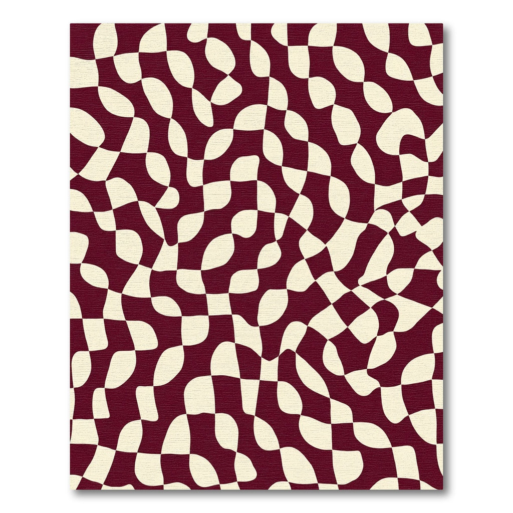 Crimson Cream Wavy Checkerboard Rug