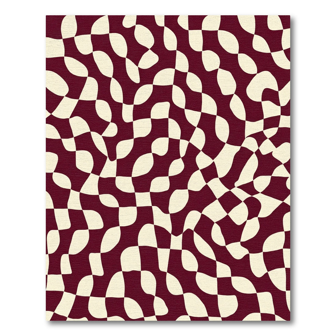Crimson Cream Wavy Checkerboard Rug