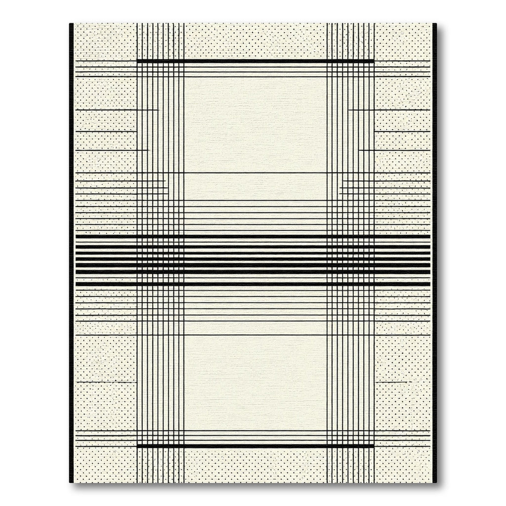 Geometric Black Grid Cream Contemporary Rug