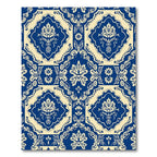 Blue Cream Damask Floral Medallion Rug