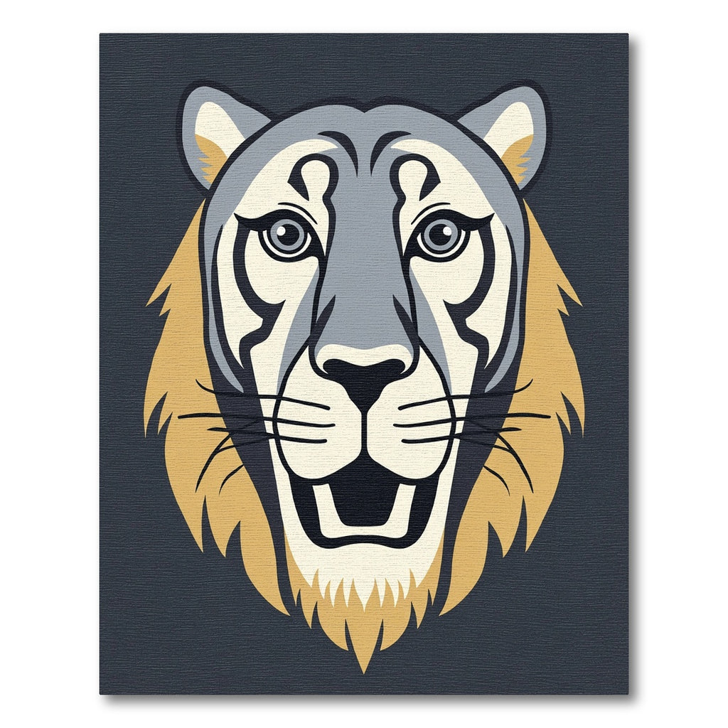 Bold Gray Golden Lion Face Rug
