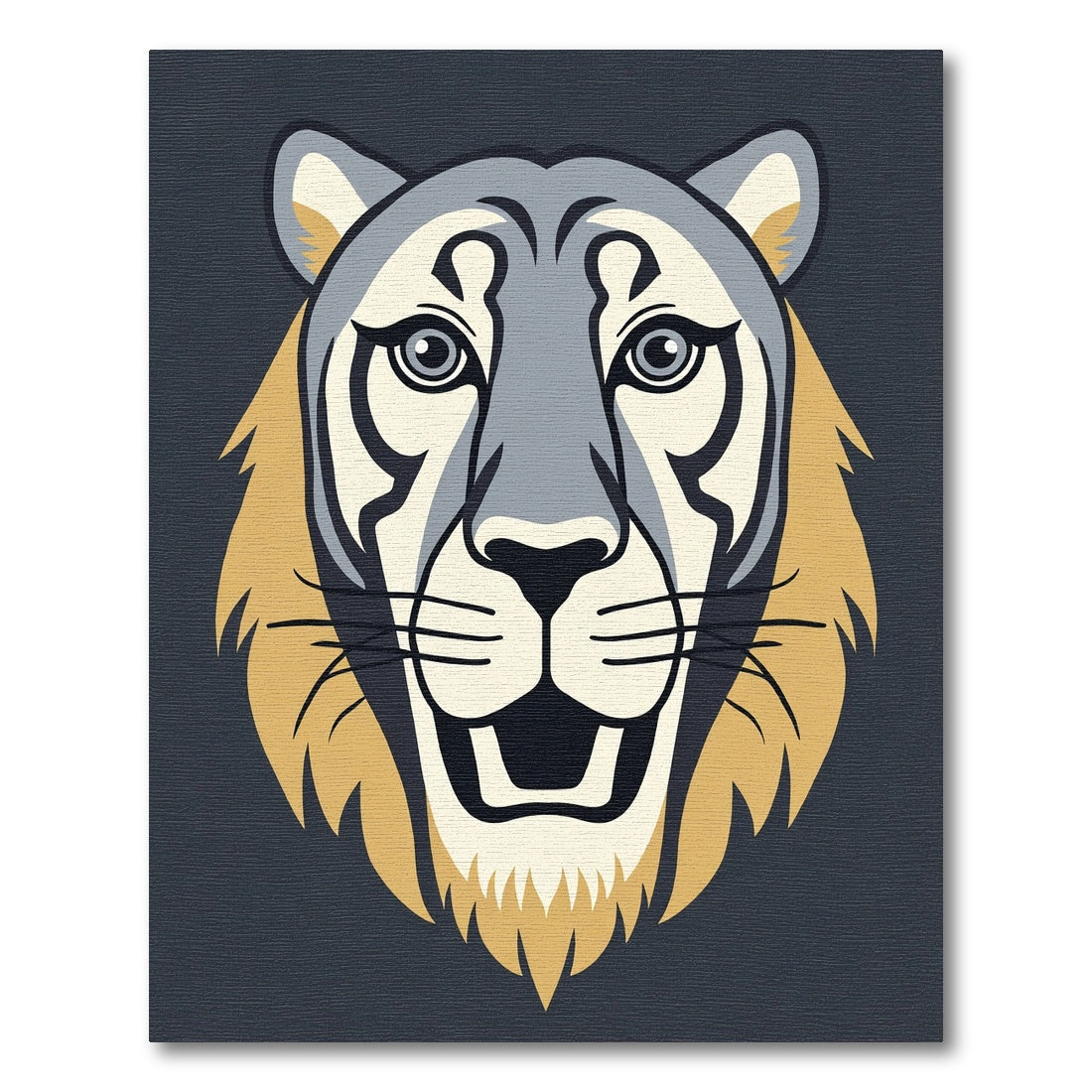 Bold Gray Golden Lion Face Rug