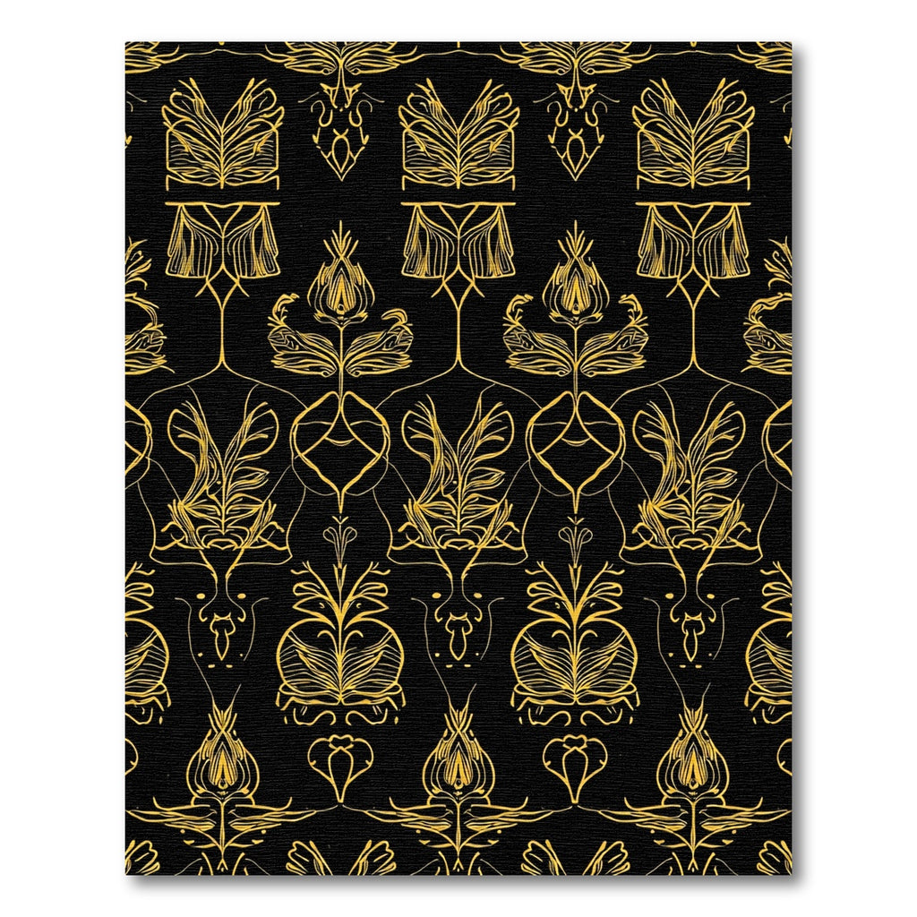Golden Art Nouveau Botanical Lattice Rug