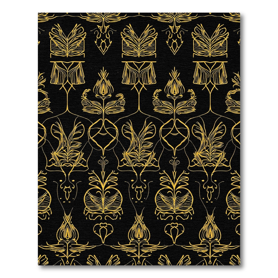 Golden Art Nouveau Botanical Lattice Rug