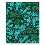 Teal Emerald Abstract Tropical Leaves Rug