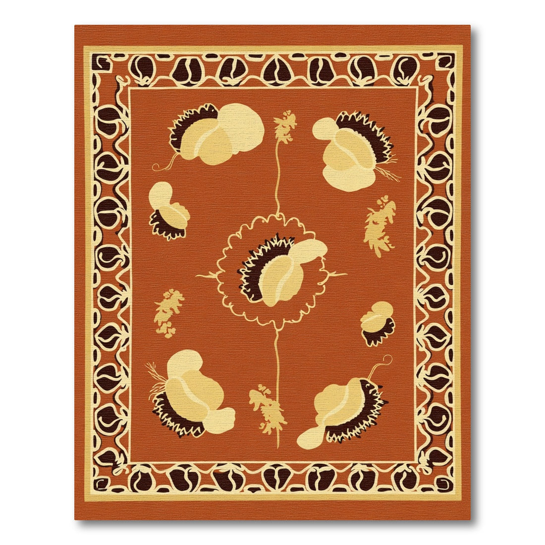 Burnt Orange Floral Petal Bloom Rug
