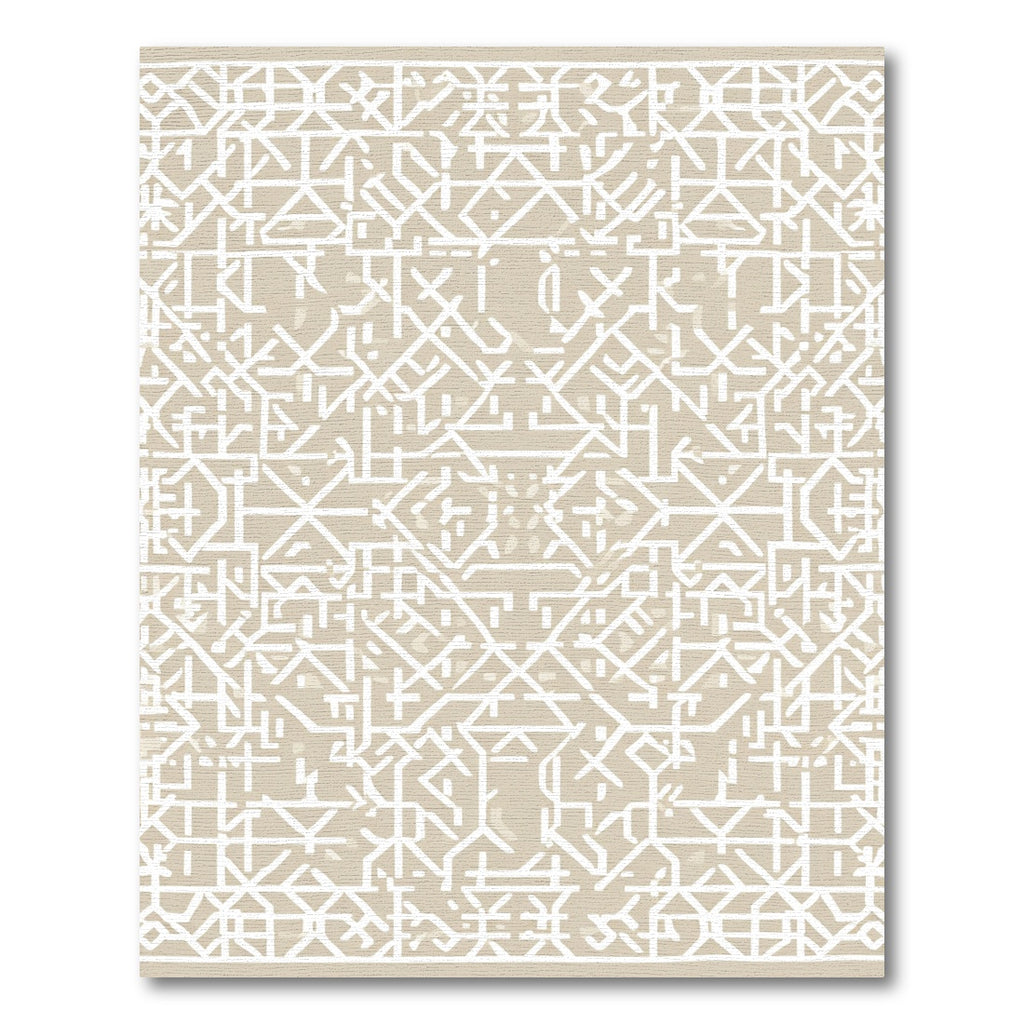 Geometric White and Taupe Labyrinth Weave Rug