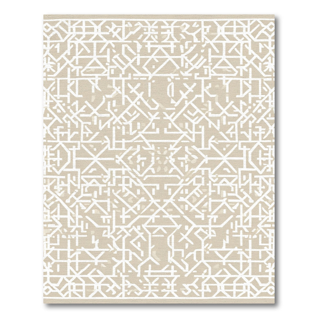Geometric White and Taupe Labyrinth Weave Rug