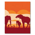 Crimson Elephants Sunset Savannah Landscape Rug
