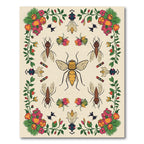 Vibrant Floral Insect Medallion Cream Rug
