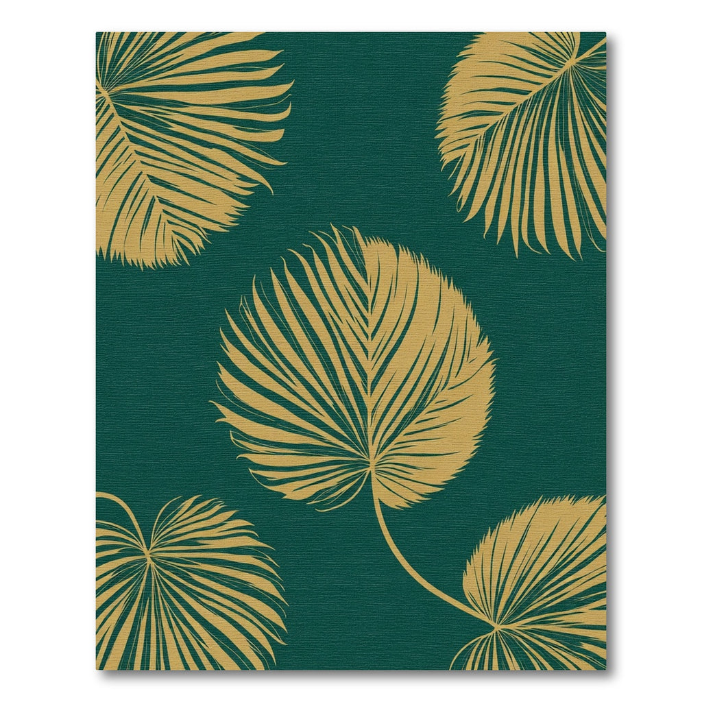 Golden Palm Leaves Teal Tropical Rug