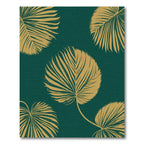 Golden Palm Leaves Teal Tropical Rug