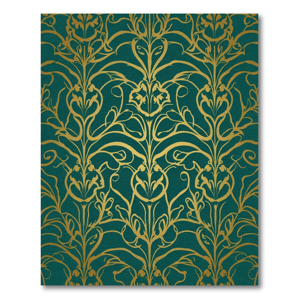 Emerald Gold Floral Art Nouveau Rug