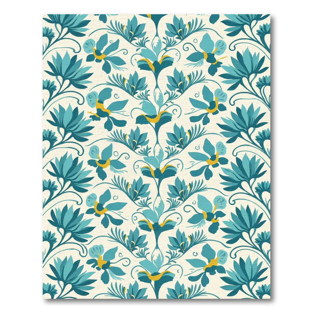 Teal Botanical Medallion Cream Rug