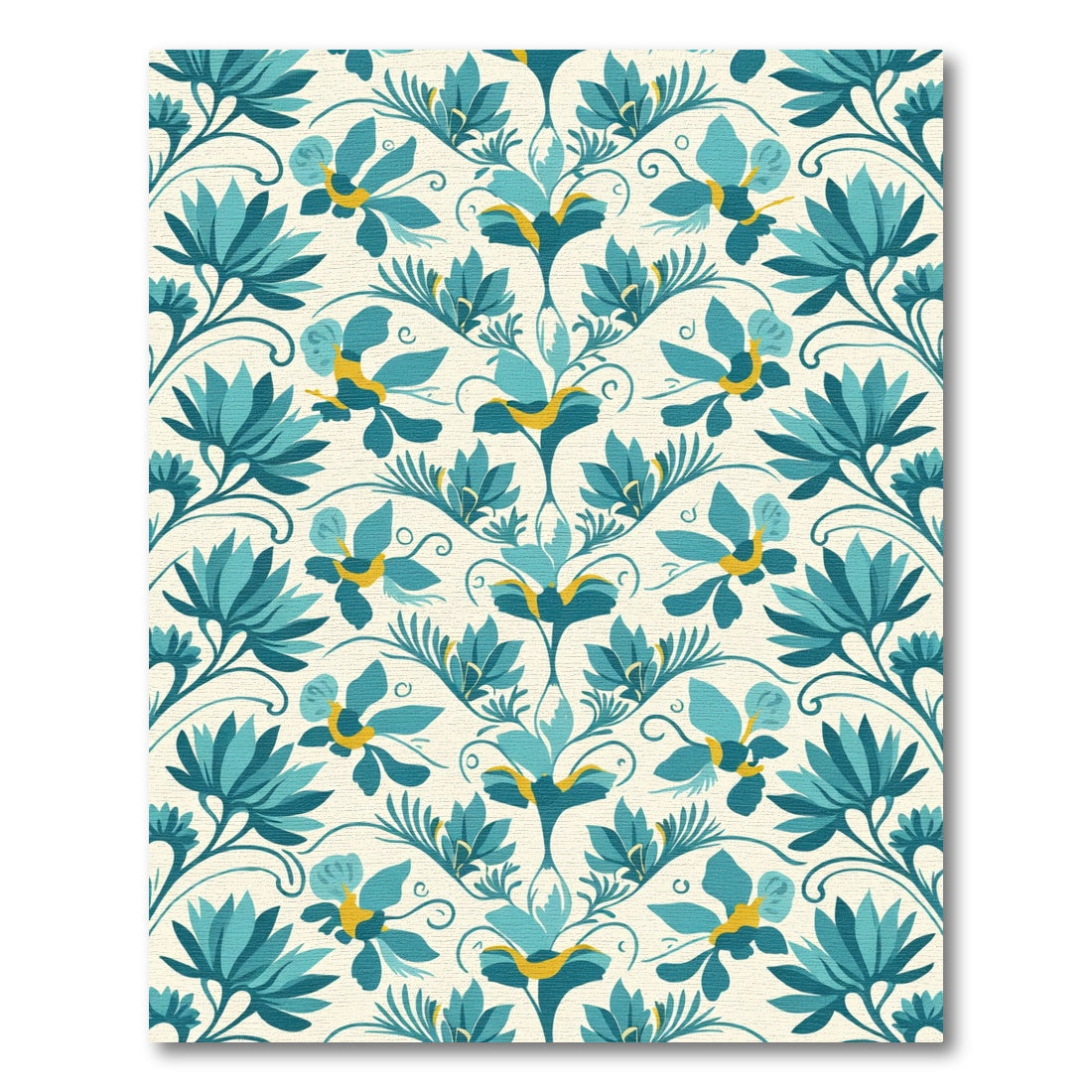 Teal Botanical Medallion Cream Rug