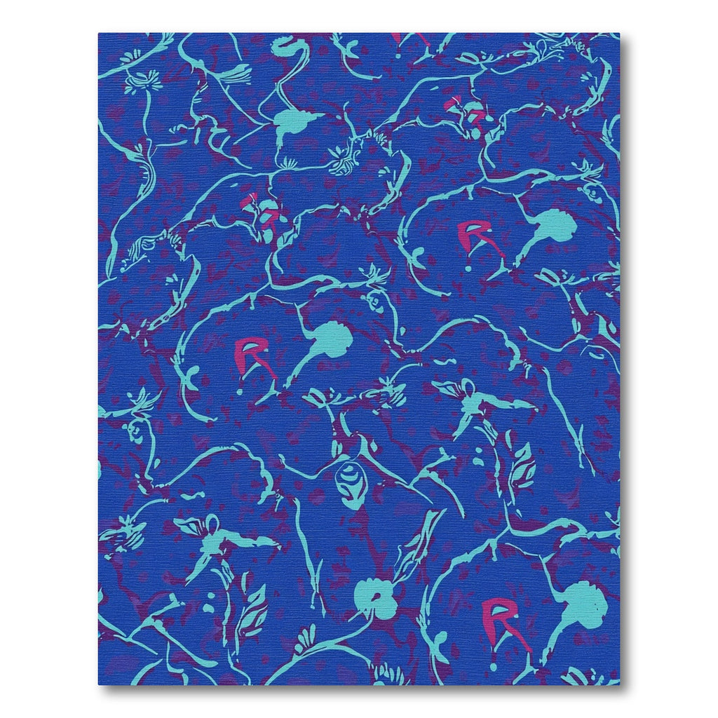 Abstract Blue Floral Vine Arrangement Rug