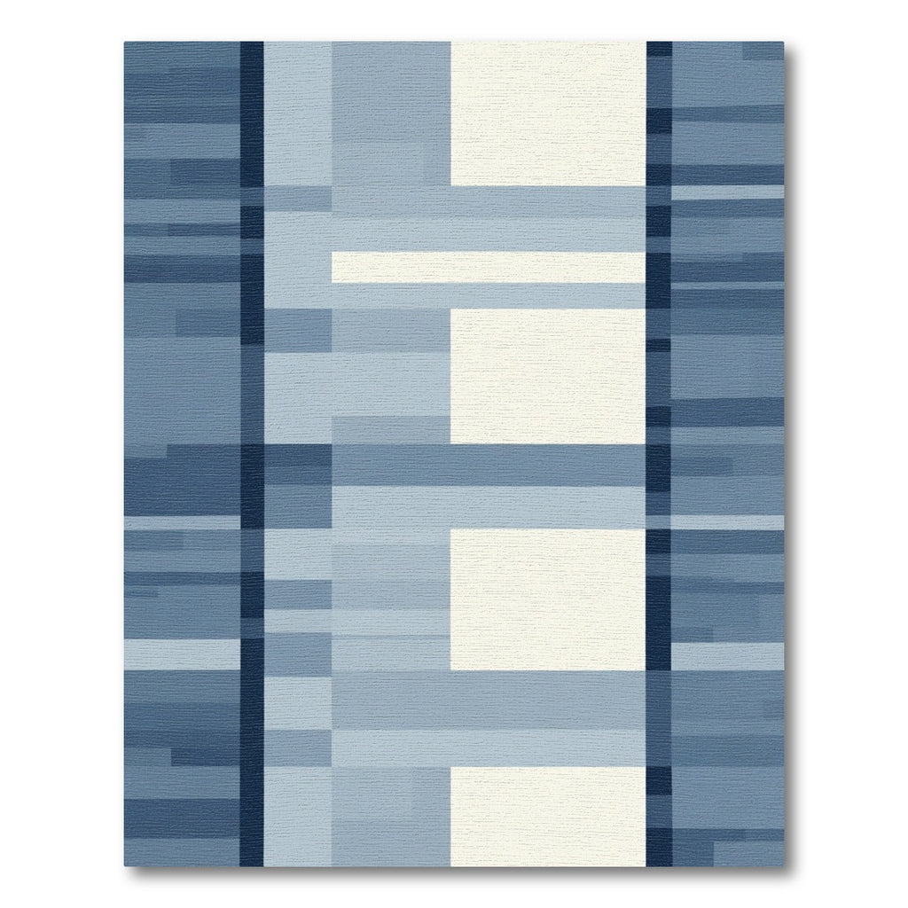 Deep Blue Cream Geometric Blocks Rug