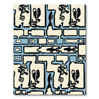 Abstract Faces Fish Blue Cream Rug
