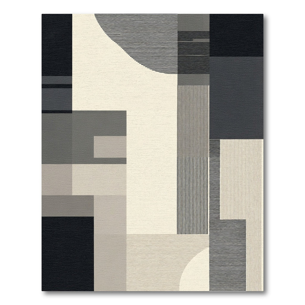 Minimalist Geometric Black and Ivory Rug