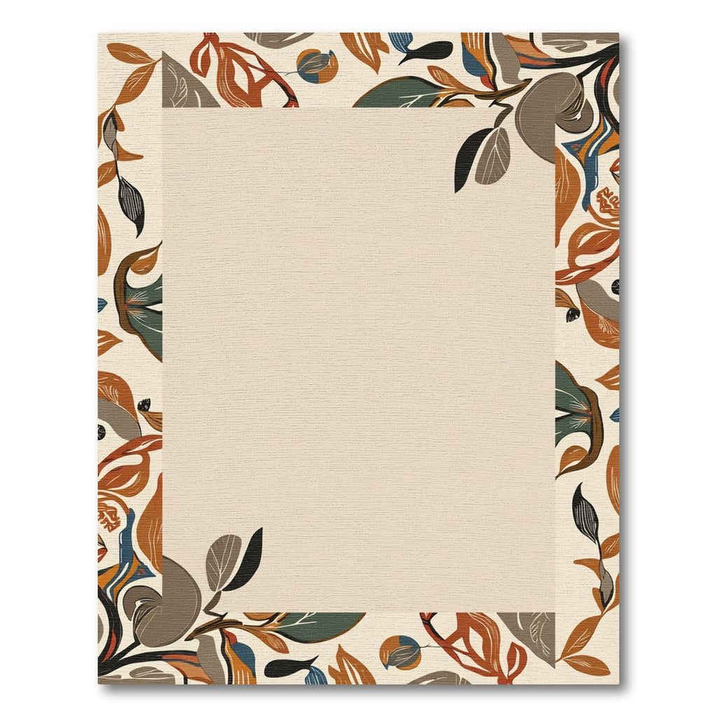Earthy Terracotta Abstract Leaf Border Rug