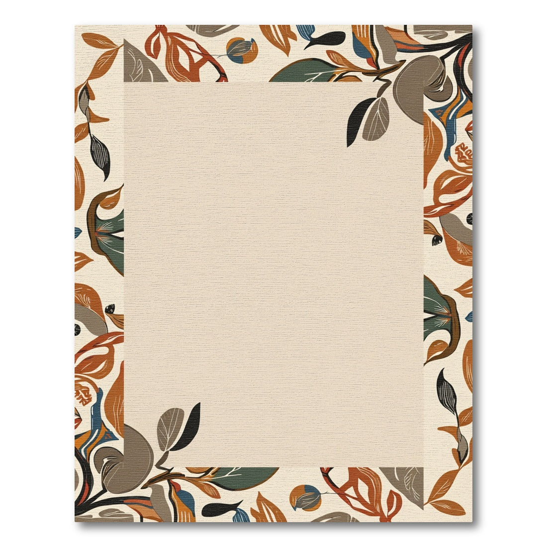 Earthy Terracotta Abstract Leaf Border Rug