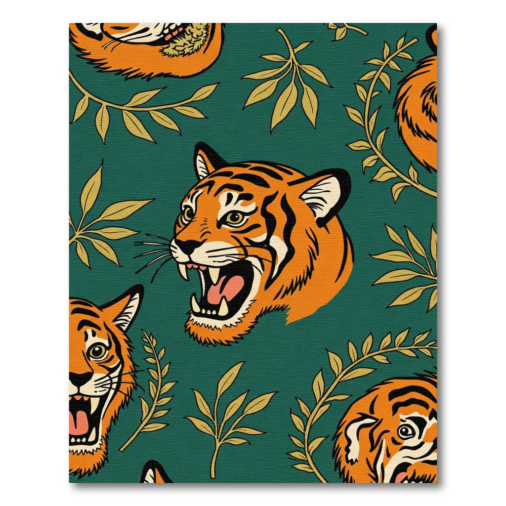 Fierce Orange Tiger Jungle Leaf Rug