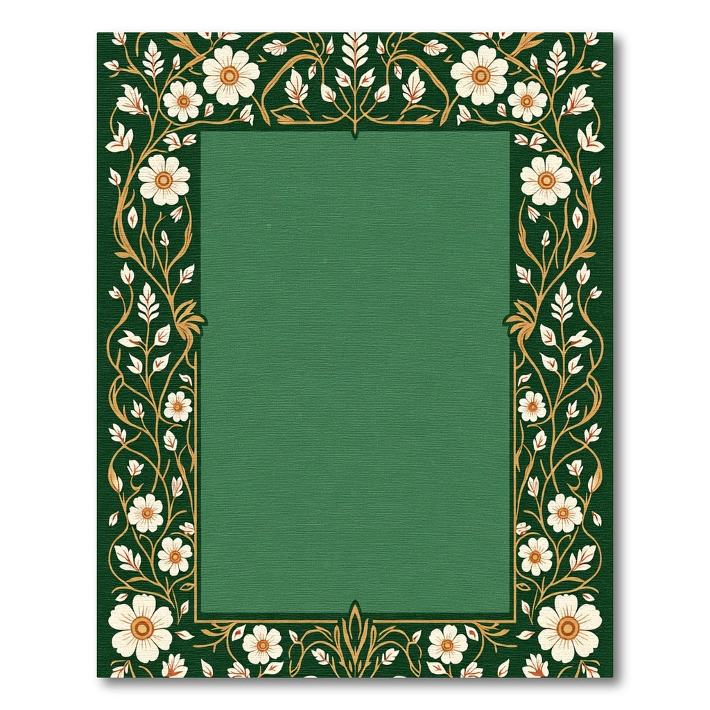 Dark Green Botanical Vine Border Rug