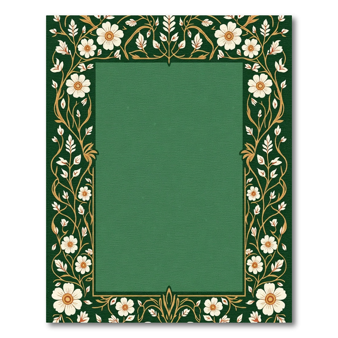 Dark Green Botanical Vine Border Rug