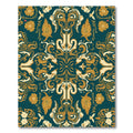 Teal Gold Floral Medallion Symmetry Rug
