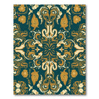 Teal Gold Floral Medallion Symmetry Rug