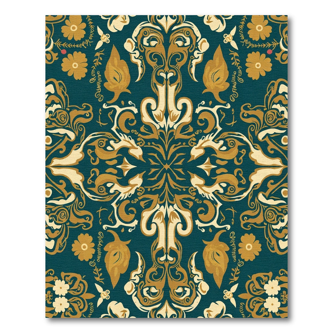 Teal Gold Floral Medallion Symmetry Rug