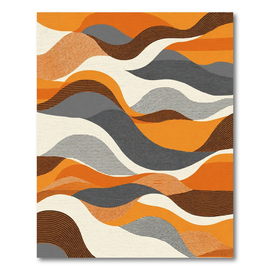 Warm Orange Abstract Wavy Landscape Rug