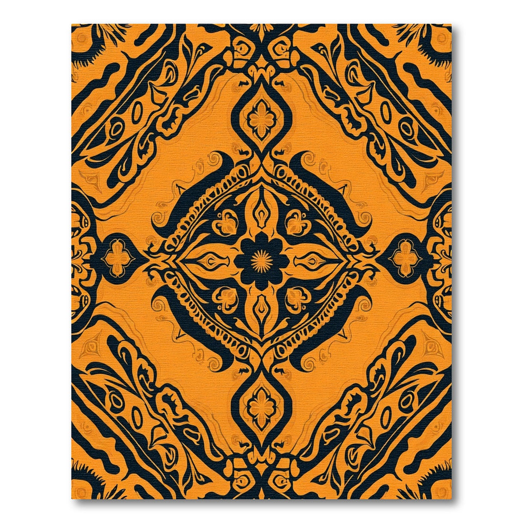 Orange and Black Paisley Floral Medallion Rug