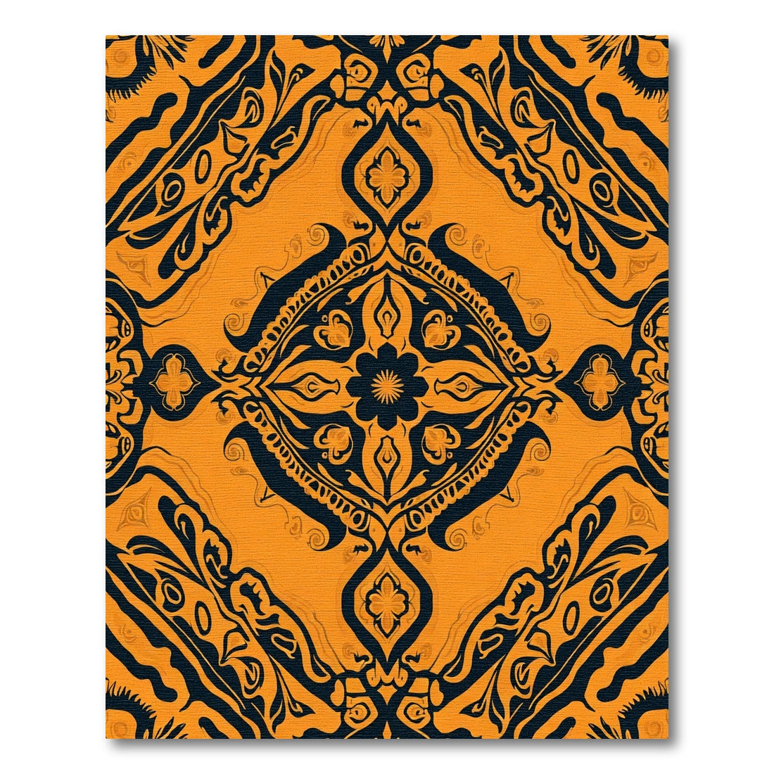 Orange and Black Paisley Floral Medallion Rug