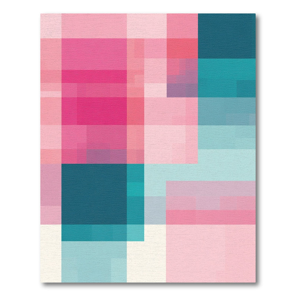 Pink Teal Geometric Blocks Rug