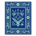 Navy Blue Teal Floral Bird Crest Rug