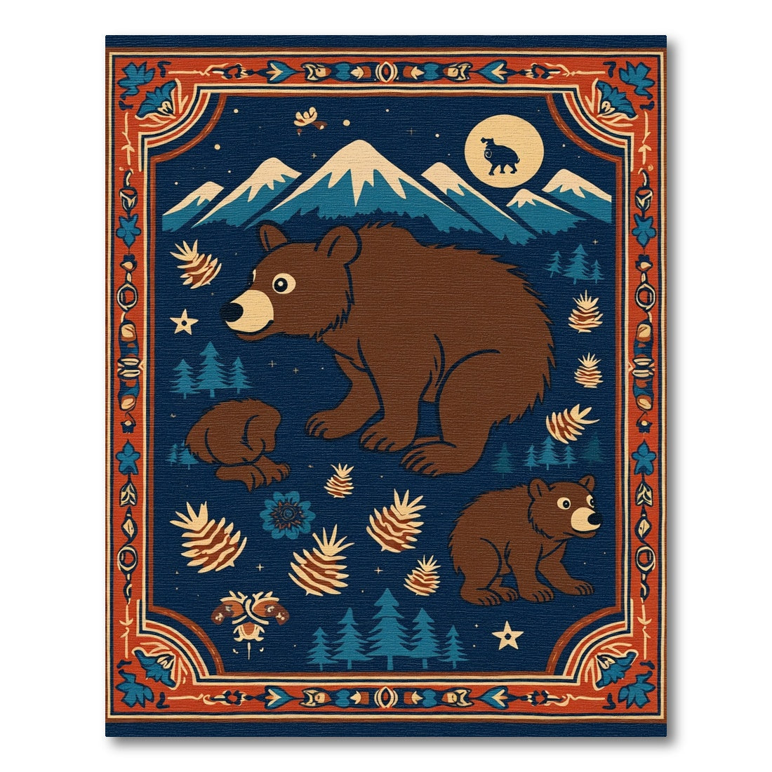 Brown Bears Mountain Night Sky Rug