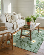 Ivory Daisy Vine Pattern Green Rug